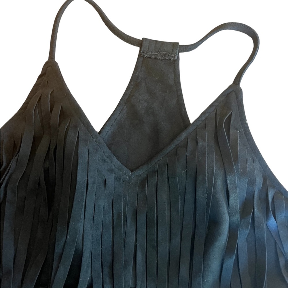 EUC Unknown Brand Black Fringe Crop Top Size M - Picture 2 of 3